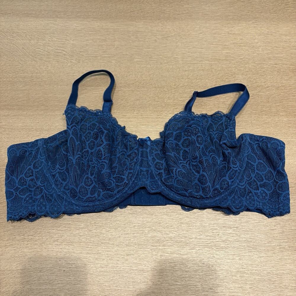 Torrid Curve 46B Blue Floral Lace Underwire Balconette Bra Bow Adjustable